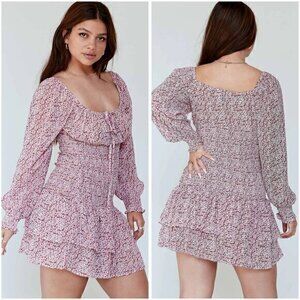 Princess Polly Carrillo Smocked Ruffle Mini Dress in Red Daisy Floral Size 4 NWT